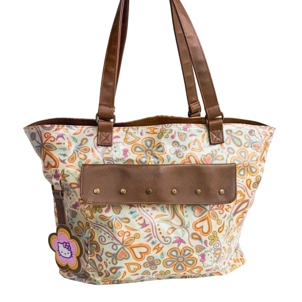 Vintage Sanrio Hello Kitty Tote Bag Y2K Floral Hearts Zip Shoulder Bag Large